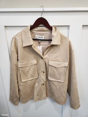 Women's Beige Suede like Button-Front Jacket